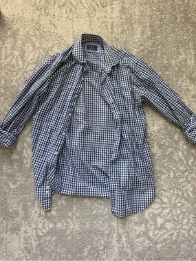 Esquire Blue and White Gingham Button-Down Shirt- size 34/35